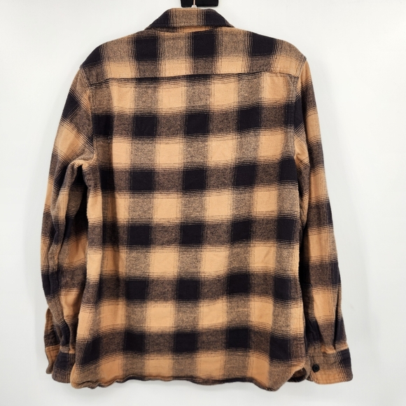 Frye & Co Mens Long Sleeve Button Front Shirt Size Large Tan Black Plaid Flannel - Picture 7 of 8